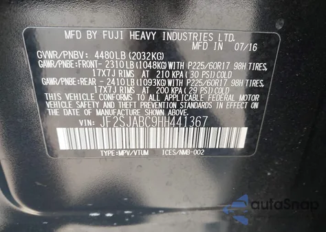 2017 Subaru Forester 2.5I from USA, damaged, VIN JF2SJABC9HH441367